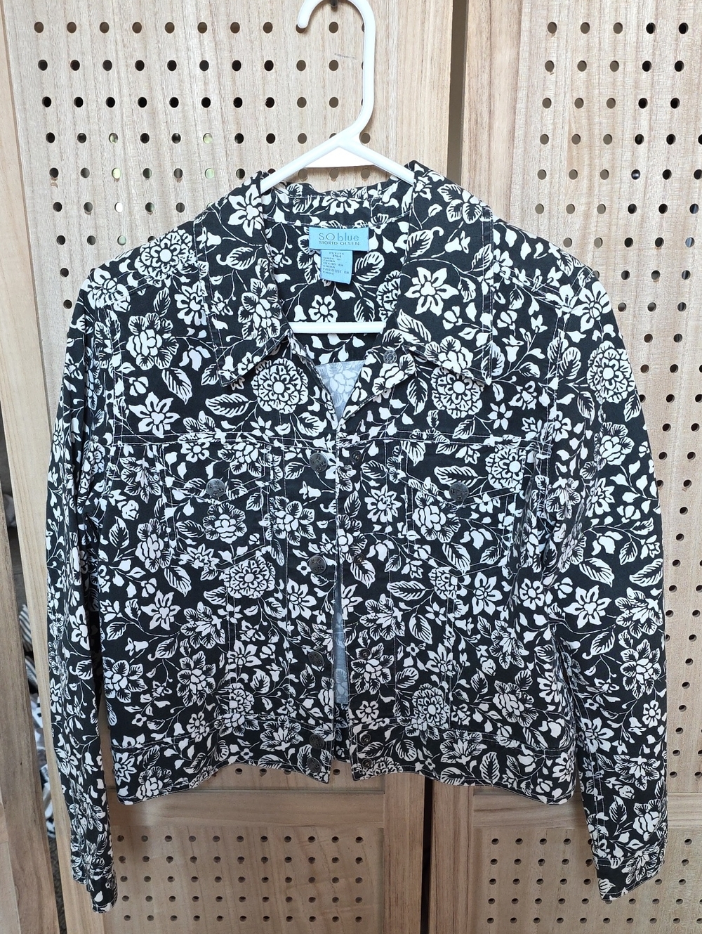 Sigrid Olsen Black and White Floral Jean Jacket